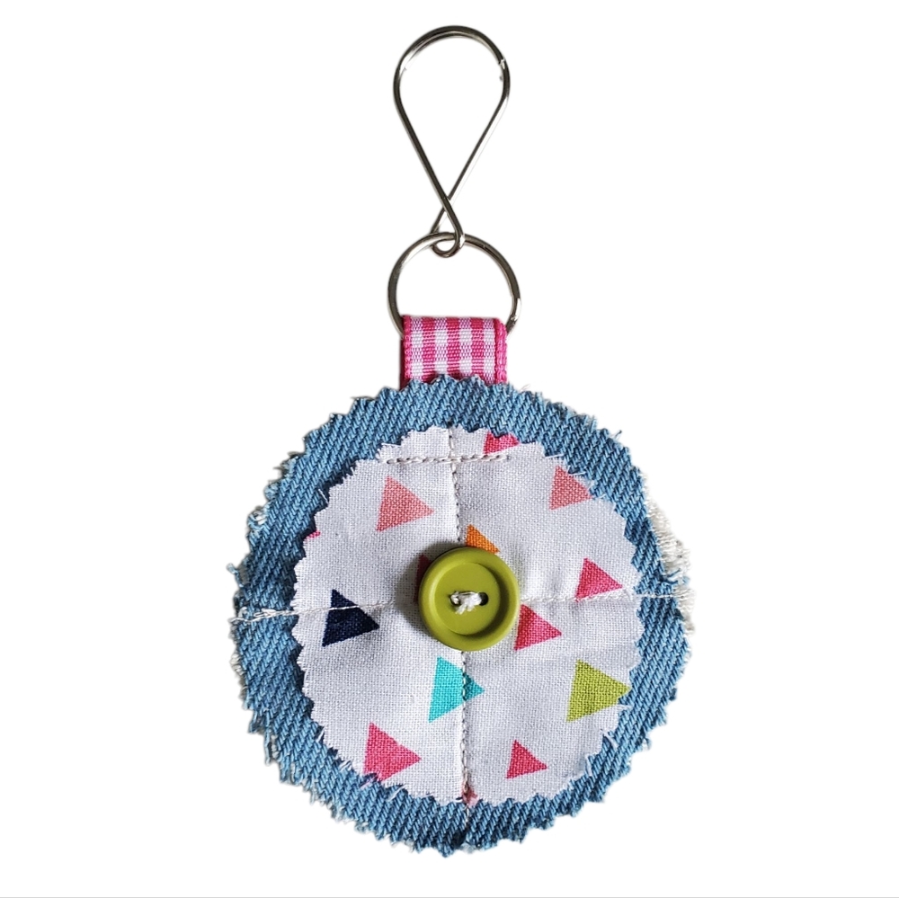 Homemade Colorful Geometric Keychain with Button Accent